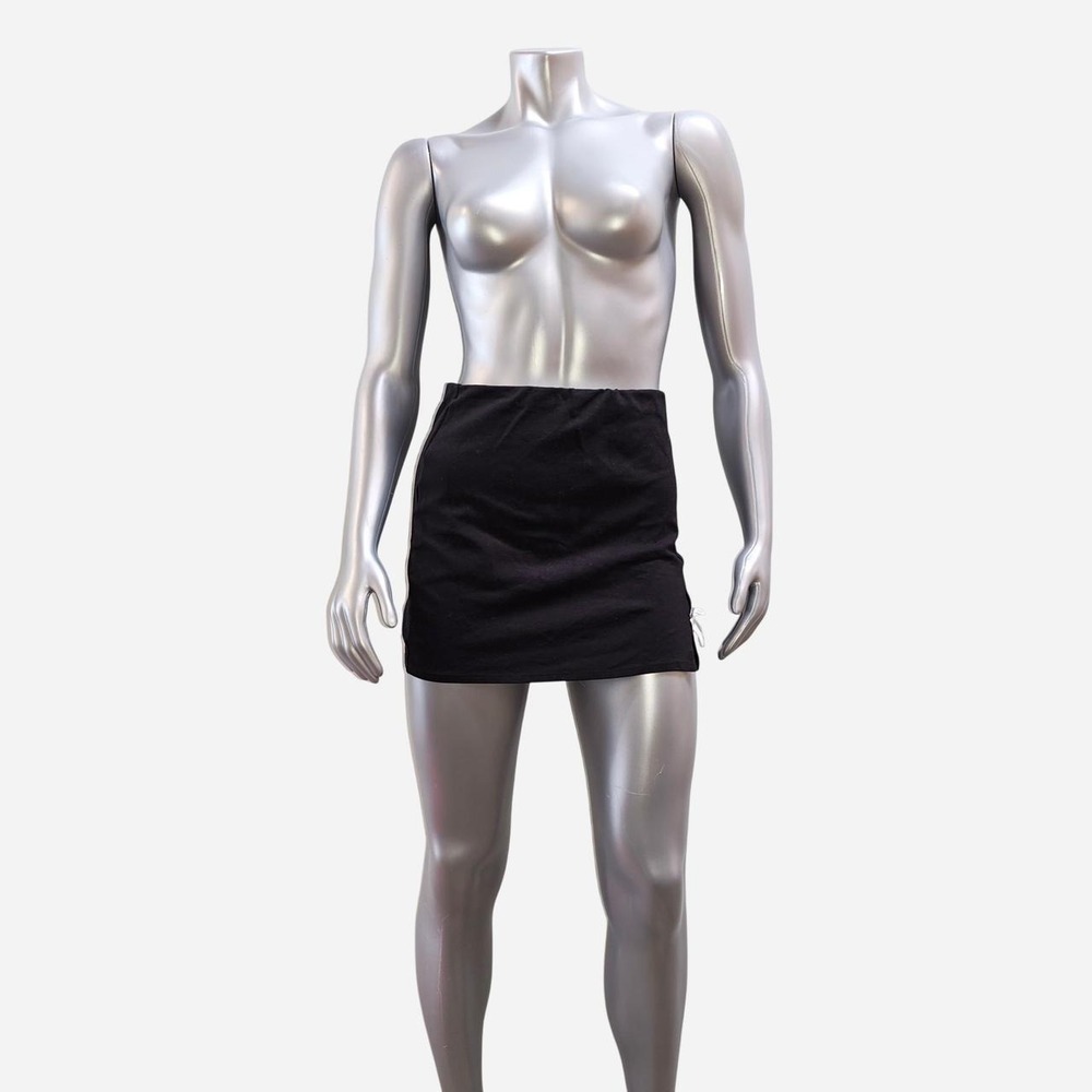 Windsor Black Mini Skirt Womens L Side Slit White Bow Bodycon Stretch Knit Skirt